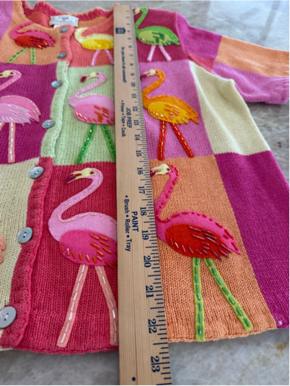 Susan Bristol Cardigan Large Pink Orange Flamingo Embroidered Beaded - Picture 6 of 7